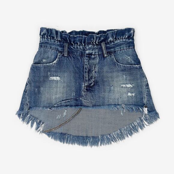 One Teaspoon Le Cult Mini Skirt Size 26 Blue Denim Distressed Paperbag - Picture 1 of 5